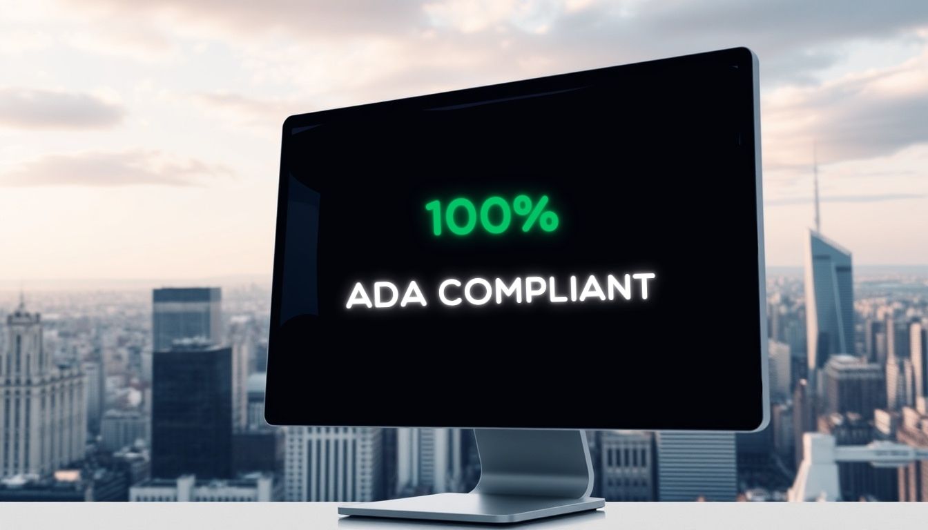 picture of a computer with the words 100% ADA compliant on the screen
